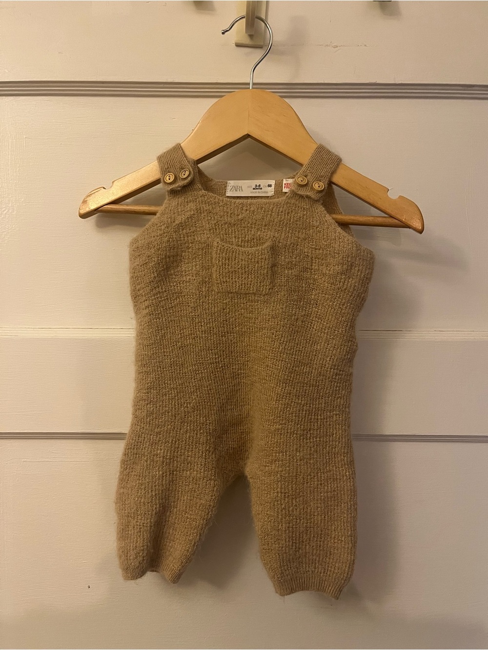 Zara Tan Knit Overalls with Button Straps
